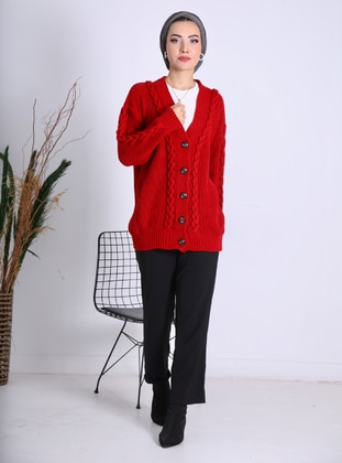 Chain Sweater Cardigan Red
