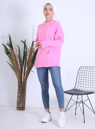 Long Hair Knit Sweater Tunic Pink