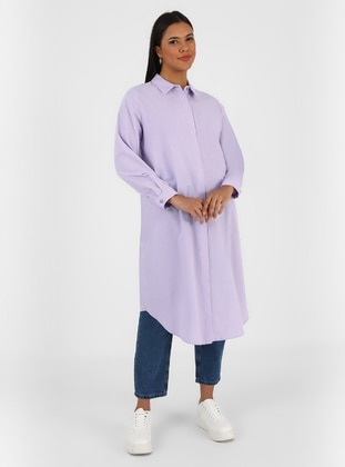 Light purple - Point Collar - Plus Size Tunic - Alia