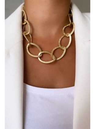 Thick Ring Model Gold Color Color Chain Necklace