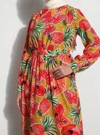 Coral - Multi - Crew neck - Unlined - Modest Dress