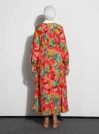Coral - Multi - Crew neck - Unlined - Modest Dress