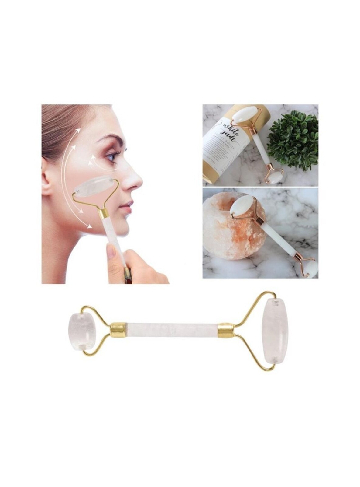 Jade Stone Facial Massager White