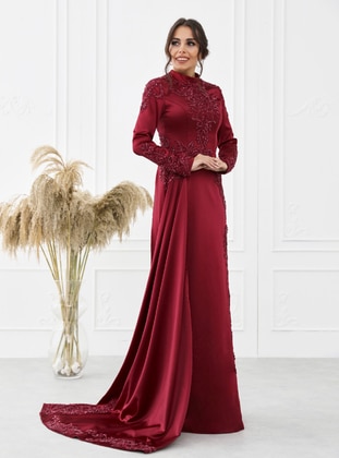 Bella Hijab Evening Dress Burgundy