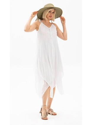 Fully Lined - White - Beach Dress - ELİŞ ŞİLE BEZİ