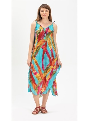 Fully Lined - Turquoise - Beach Dress - ELİŞ ŞİLE BEZİ