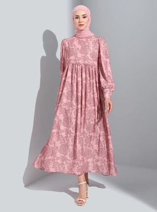 Floral - Crew neck - Fully Lined - Modest Dress - Refka