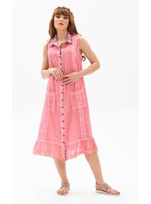 Fully Lined - Pink - Beach Dress - ELİŞ ŞİLE BEZİ