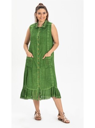 Fully Lined - Green - Beach Dress - ELİŞ ŞİLE BEZİ