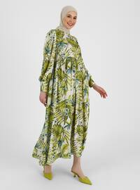 Green - Floral - Crew neck - Fully Lined - Modest Dress