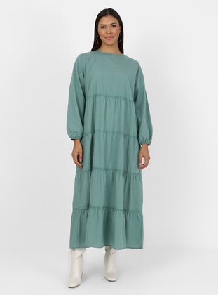 Plus Size Cotton Blend Oversized Dress With Elastic Sleeve Ends Mold Green