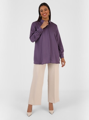 Purple - Point Collar - Plus Size Tunic - Alia