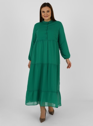 Meadow Green - Fully Lined - Button Collar - Plus Size Dress - Alia