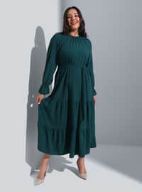 Olive Green - Unlined - Crew neck - Plus Size Dress