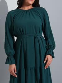 Olive Green - Unlined - Crew neck - Plus Size Dress