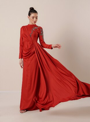By Saygı Terra Cotta Modest Evening Dress