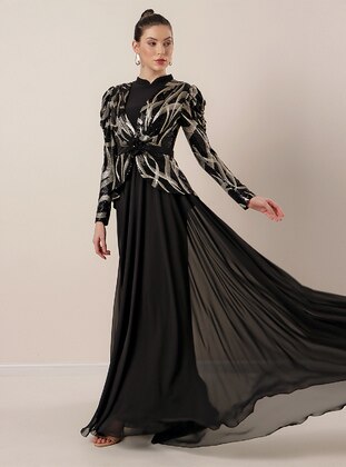 By Saygı Black Modest Evening Dress