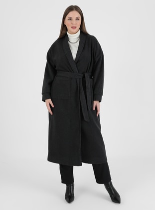 Relief Campaign Product - Plus Size Belt Detailed Coat Anthracite