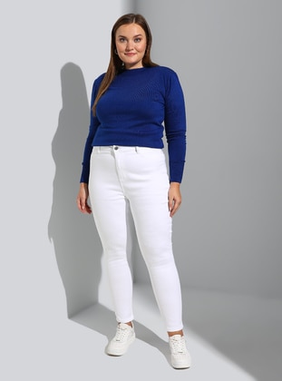 White - Plus Size Pants - Alia