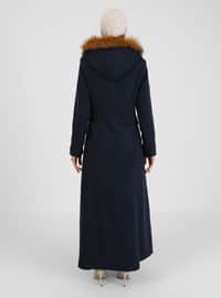 Faux Fur Detailed Coat With Hood Indigo
