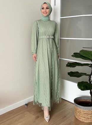 Mint Green - Fully Lined - Crew neck - Modest Evening Dress - Tofisa