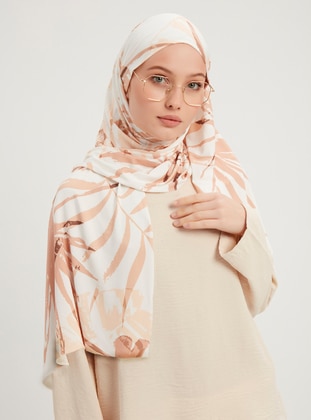 Patterned Combed Cotton Shawl Beige