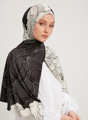Patterned Combed Cotton Shawl Black And White