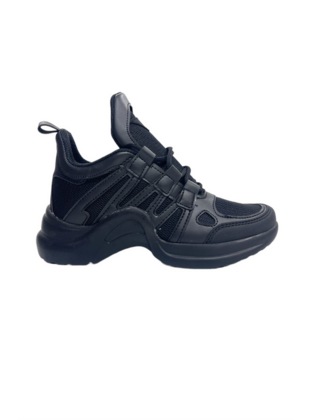 Black Lace-Up Sneaker Women's Shoes