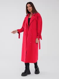Red - Unlined - Shawl Collar - Trench Coat