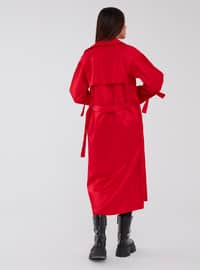 Red - Unlined - Shawl Collar - Trench Coat