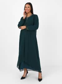 Green - Unlined - Crew neck - Modest Plus Size Evening Dress