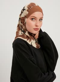 Patterned Instant Hijab Brown Instant Scarf