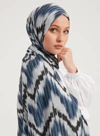 Patterned Combed Cotton Shawl Navy Blue