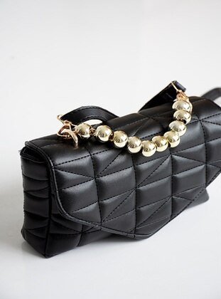Women's Bead Detailed Quilted Crossbody Bag Black