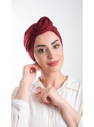Burgundy Practical Instant Fitted Hijab Undercap Cut Fiber Plain 2111_16