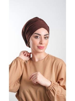 Brown Practical Instant Fitted Hijab Undercap Sandy Fabric Shirred 2114_14