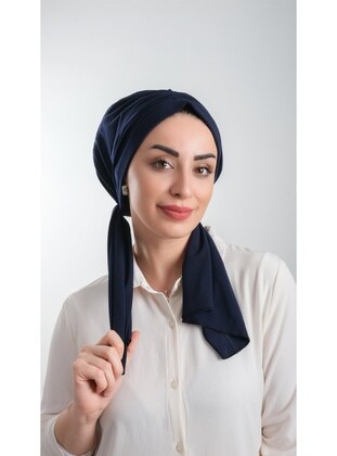 Navy Blue Practical Instant Fitted Hijab Undercap Cut Fiber Plain 2111_02