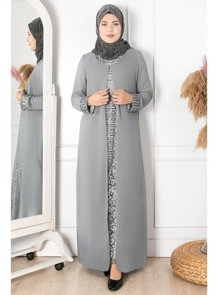 MFA Moda Gray Modest Plus Size Evening Dress