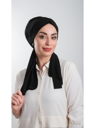Black Practical Instant Fitted Hijab Undercap Cut Fiber Plain 2111_01
