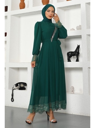 MISSVALLE Emerald Modest Evening Dress