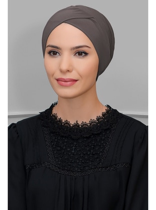 Mink Practical Instant Fitted Hijab Undercap Sandy Fabric Cross Shirred 1801_10