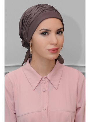 Mink Practical Instant Fitted Hijab Undercap Sandy Fabric Pearls Pleated Ribbed Rose 1805_10