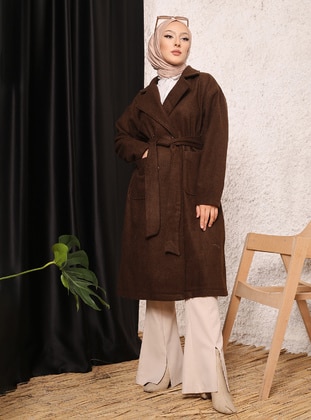 Brown - Unlined - Double-Breasted - Coat - Vav