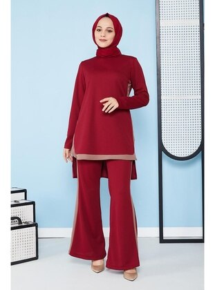 Flared Double Hijab Suit 5021 Burgundy