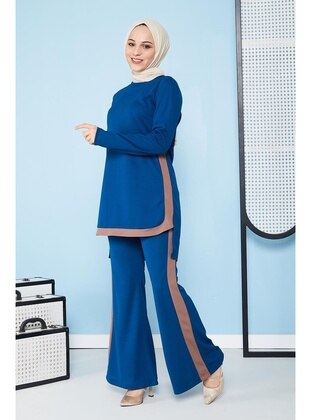 Flared Double Hijab Suit 5021 Indigo