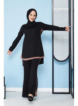Flared Double Hijab Suit 5021 Black