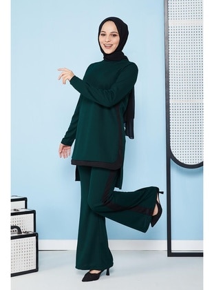 Flared Double Hijab Suit 5021 Emerald Green