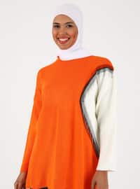 Orange - Unlined - Crew neck - Knit Sweaters