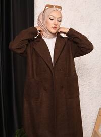 Brown - Unlined - Double-Breasted - Coat