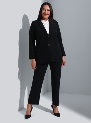 Black - Shawl Collar - Fully Lined - Plus Size Suit - Alia